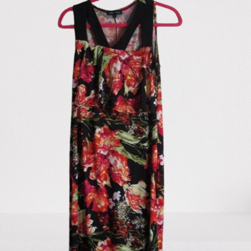 Slinky Brand Floral Maxi Dress with Cut-Out Front/Ruffle Hem